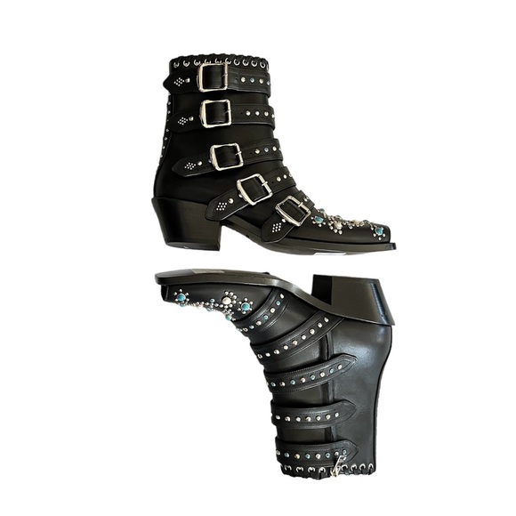 NEW Burberry Women’s Albertina Studded Peep-Toe Booties size 38.5 Black - Picture 5 of 14